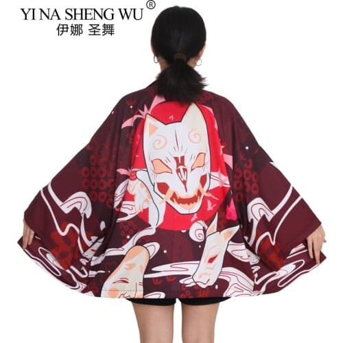 Summer Japanese Style Printing Fox Kimono Streetwear Women Cardigan Japan Fashion Harajuku Anime Robe Traditional Female Clothes