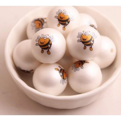 Kwoi Vita New Custom Design 20MM 100pcs Chunky Acrylic Print Bee Beads for Kids Necklace Jewelry
