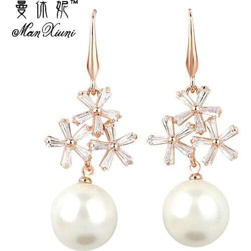 Manxiuni Fashion Accessories Vintage Jewelry Inlay Cubic zirconia Long Earrings Wedding Dangle Pearl Earrings
