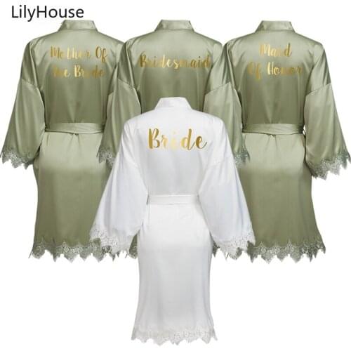 Matt Satin Robe with Lace Robe Kimono Bridal Robe Women Wedding Robe Bride Bridesmaid Robes Bathrobe