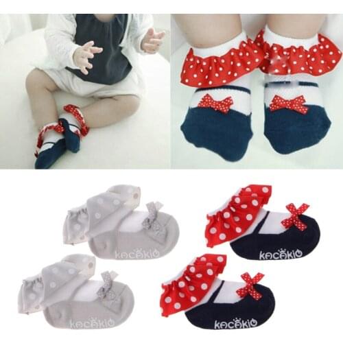 Sweet Toddler Baby Socks Girl Slippers Dots Princess Lace Soft Cotton Short Sock Q1FE