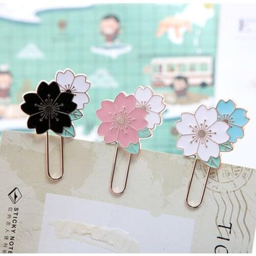 Cute Sakura Bookmark Stainless Steel Notebook Hand Account Diary Journal Flower Bookmarks Desk Organizer Office Stationery