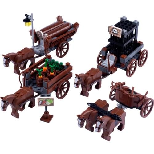 MOC Medieval Soldiers Carriage Building Block Military Rome Weapons Army Minifigs Chariot Accessories Bricks Toys for Children