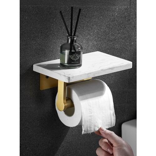 Marble Toilet Paper Rack Brushed Gold Mobile Phone Holder Bathroom Roll Paper Box Wall Hanging Kitchen Napkin Holder Aluminum