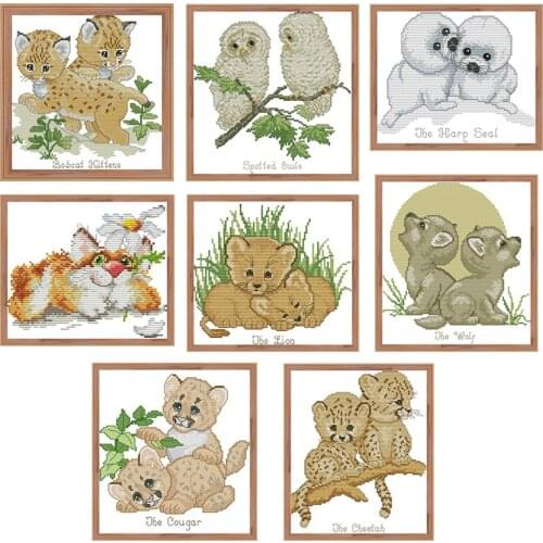 Animal pattern printing cross-stitch embroidery kit wolf lion cheetah animal series 11CT 14CT handmade DIY needlework sewing kit