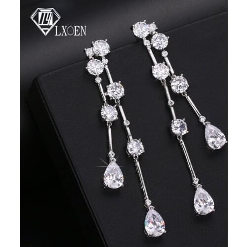 Delicate Cubic Zircon Crystal with White Color Long Tassle Earrings for Women Wedding Party