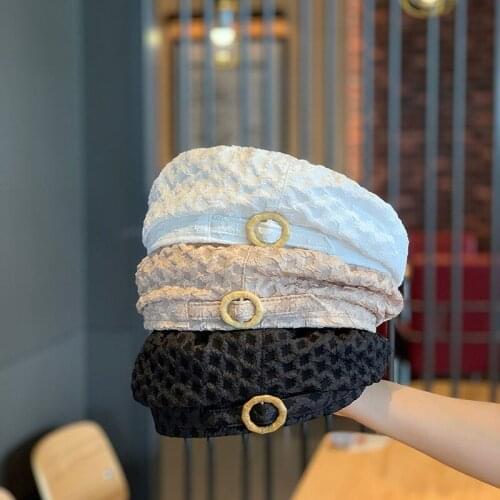 New Womens Spring and Autumn Black Octagonal Hat British Retro Art Painter Hat Thin Dome Sunshade Beret