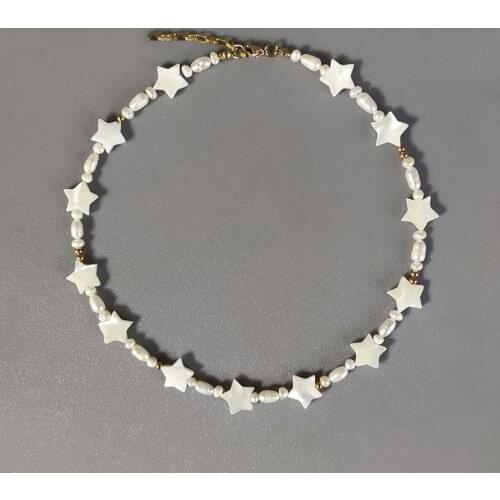 Handmade shell stars gold-color bead necklace 2020 new trend real pearl accessories banquet charm jewelry for women gift