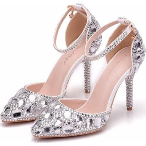 PCUAN Women Wedding Shoes Sweet Rhinestones Bridal Shoes Princess Water Drill Dress Shoes High Heels Pumps Small Large