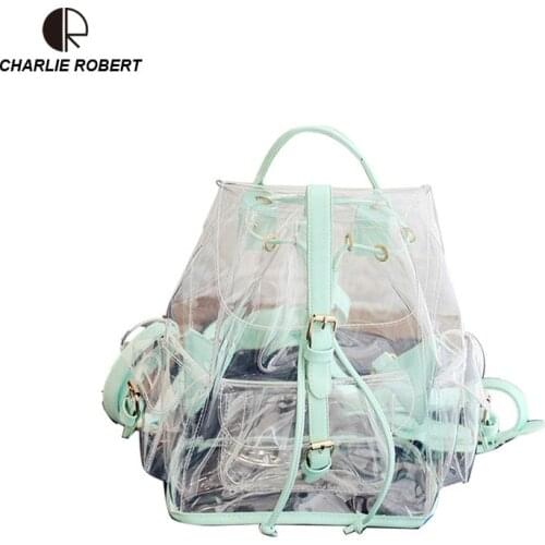 Hot Girls Cute Transparent Backpack Students PVC School Bag Women Jelly Backpacks Ladies Green/Pink Travel Bags Summer Style