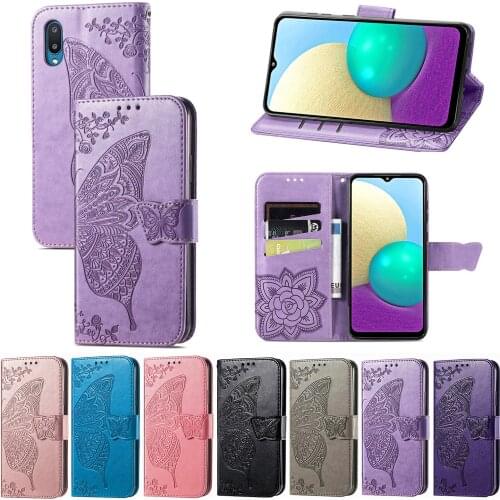 Luxury BUTTERFLY Flip Case For SAMSUNG GALAXY A02 A022G A022 A02 Fashion Soft SILICONE SLOT Cover Wallet Leather Cases