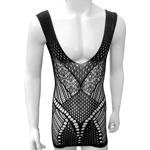 Sexy Mesh sissy dress Black Sexy Costumes Lingerie Sexy Net Mens Nightdress Mini Chemise Dress Erotic Underwear For sissy