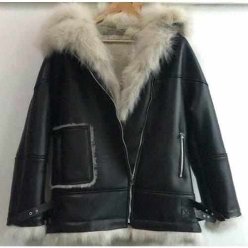 Real Fur Coat Female Streetwear Luxury Fox Fur Collar Wool Liner Sheepskin Coat Women Korean Fashion 100% Leather Jacket 181127