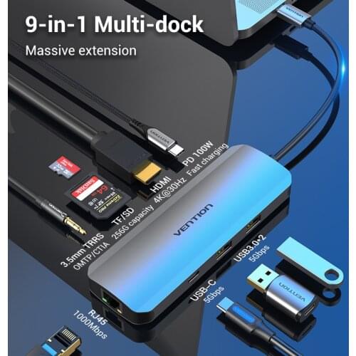 Vention USB C Hub USB C to HDMI 4K VGA PD RJ45 3.5mm USB 3.0 Dock for MacBook Pro Accessories USB-C Type C 3.1 Splitter USB HUB