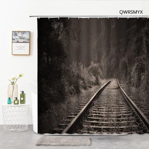 Outskirts Forest Railway Shower Curtain Hook Landscape Bath Curtain Home Background Cloth Wall Covering Decor Bathroom Products
