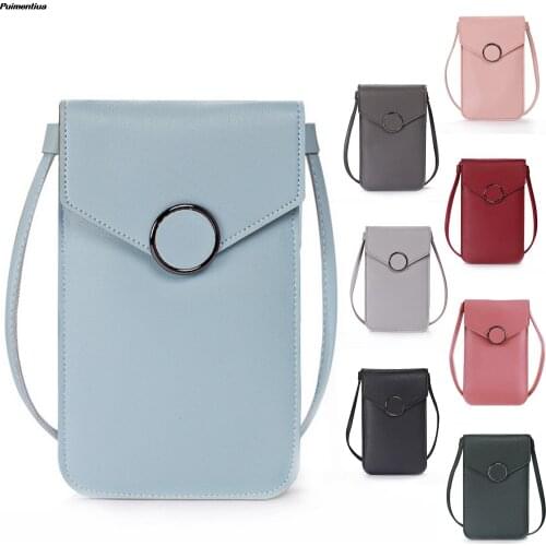 Womens Phone Purse Simple Strap Wallets Smart Phone Shoulder Handbags Leather Casual Solid Crossbody Bag Touch Screen Bags Girl