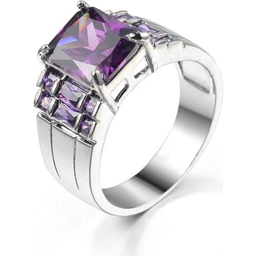 Fashion Ring 925 Silver Jewelry with Purple Zircon Gemstone Finger Rings for Women Wedding Bridal Party Gift Ornaments Wholesale