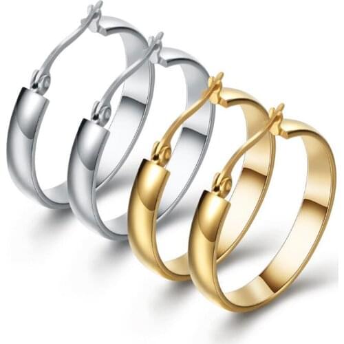 Stainless Steel Gold Hoop Loop Women Minimalism Earrings Jewelry Gift Ladies Girls Teen Gold Hoop Earrings Fashion Jewellery