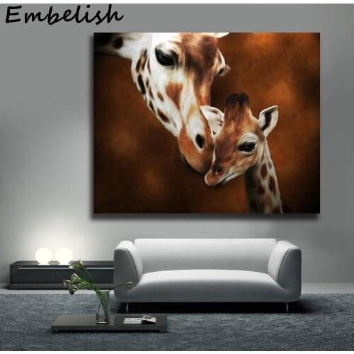 1 Pieces HD Wall Art Pictures For Living Room Giraffe Adult And Baby Animals Canvas Oil Painting Home Decor Posters
