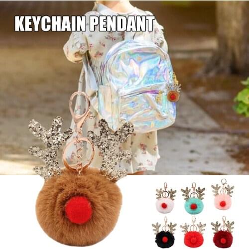 1pcs Cute Plush Deer Keychain For Christmas Party Gifts Multicolor Artificial Furs Fashion Innovative Keychain For Bags Decor