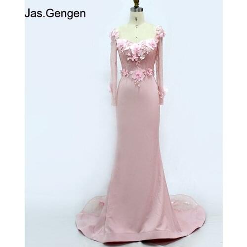 2020 vestido noite Evening Dress 3D Floral lace Mermaid bridesmaid dresses Long Sleeves Prom Gowns vestido festa longo