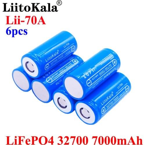 6pcs LiitoKala lii-70A 32700 cell 7000mah 3.2V LiFePO4 rechargeable battery with flat top for flashlight 32700 battery 6500
