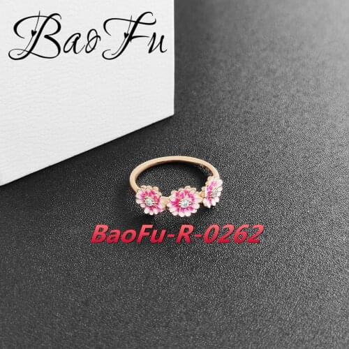 BaoFu Genuine 925 Sterling Silver Ring With Shiny Daisy Paint Blooms Suitable For Original European Female Jewelry