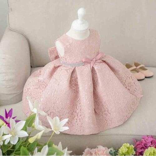 Glitz Pearl Girl Summer Dresses for Wedding Pink Flower Girl Dress Party Princess Baby Girl Birthday Dress with Big Bow 2-12T