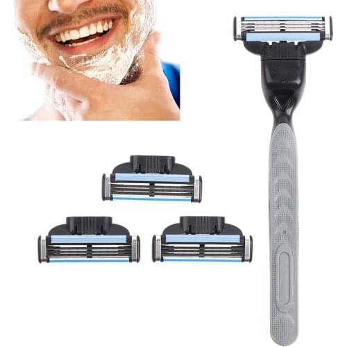 Razor Blade With 1 Razor Handle Cassette Shaving Blade For Men Face 4-Layer Blades Compatible For Mache 3 Machine