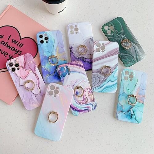 Gradient Marble Ring Holder Phone Case For iPhone 12Pro 11 Pro Max XR X XS Max 7 8 Plus 12Mini 11Pro 11 Camera Protection Cover