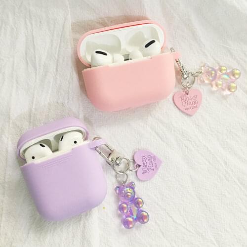 Cute Korea bear Case For AirPods 2 Case AirPods PRO cover Luxury cartoon KeyChain Earphone Cover for AirPods Case