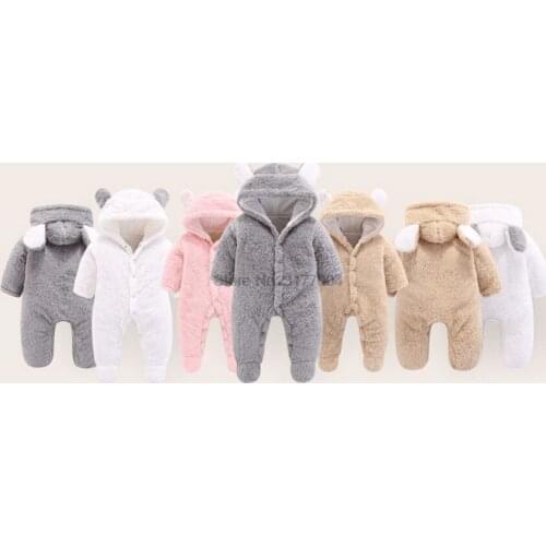 DHL 50pcs Fashion Daily Newborn Unisex Baby Boys Girls Fleece Material Long Sleeves Keep Warm Cartoon Hooded Romper Jumpsuit