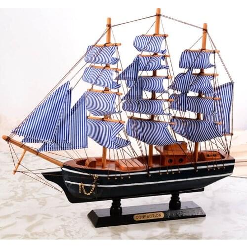 Marine Nautical Creative Wooden Sailboat Mode Room Decor Figurines Miniatures Mediterranean Style Ship Small Boat Ornaments Gift