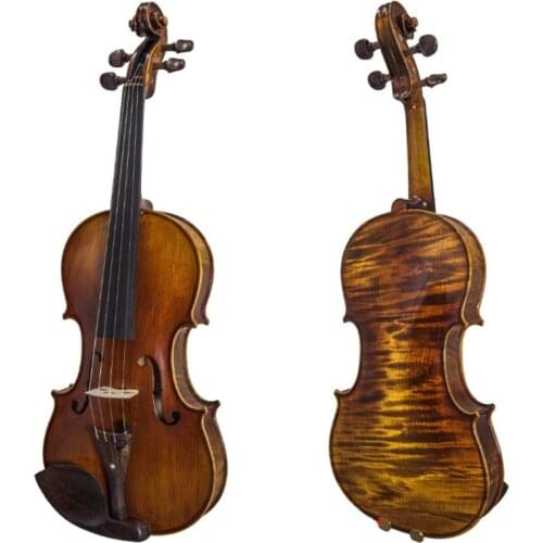 Perfect single board high quality Handmade violin 4/4 Solid wood tiger pattern dark brown violin play an instrument free shippin