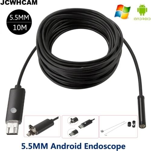JCWHCAM 5.5mm USB Endoscope Waterproof OTG 6 LED Inspection Borescope Tube Snake Mini Camera For Android For PC 10M Long Cable