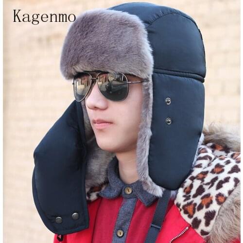 Kagenmo Male Winter Bomber Hats Cap Cotton Hat Male Hat Winter Ear Protector Cap Thickening Warm Hat Cold Outdoor Thermale