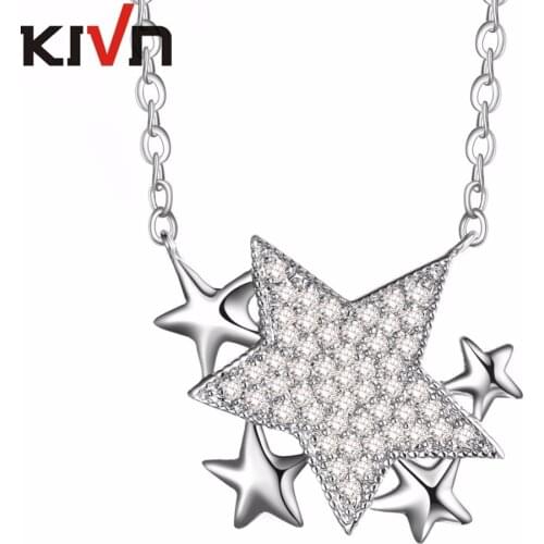 KIVN Fashion Jewelry Blue Stars Cubic Zirconia Womens Girls Bridal Wedding Pendant Necklace Christmas Mothers Day Birthday Gifts