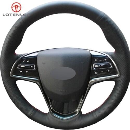 LQTENLEO Black Genuine Leather DIY Car Steering Wheel Cover For Cadillac ATS ATS-L 2013-2019 CTS 2014-2017 ELR 2014-2018