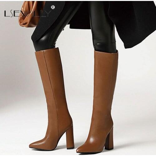 Lsewilly Brand Design Women Knee High Boots Fashion Pointed Toe Thick Heel Women Western Boots 2020 New Winter Boots