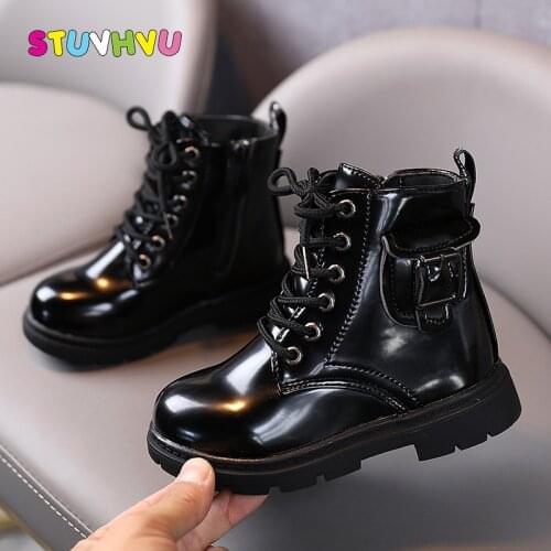 Fashion Childrens Autumn Boots Sports Shoes for Girls Martin Boots PU Leather Boys Booties Single Waterproof Toddler Kids Shoes