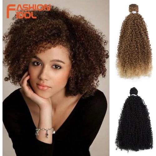 FASHION IDOL 16 inch Afro Kinky Curly Hair Bundles Weave Ombre Brown Blonde High Temperature Fiber Synthetic Hair Extensions