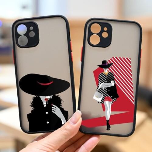 JAMULAR Fashion Black Girls Phone Case For iPhone 12 mini 7 11 Pro XR XS MAX X 8 SE 20 6 Plus Cartoon Silicone Hard Cover Fundas