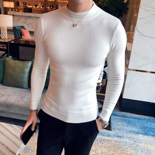 2021 Mens Half Turtleneck Sweater Pullover Long Sleeve New Fashion Pure Color Slim Warm Bottoming Shirt Mens Brand Clothes