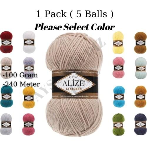 Thread 1 Pack ( 5 Balls ) Alize LANAGOLD Hand Knitting Yarn ( %49 Wool %51 Acrylic ) Crochet Tool Kit