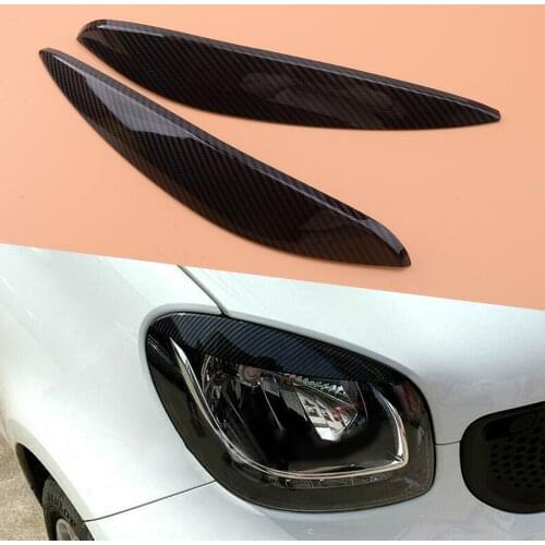 Beler Carbon Fiber Texture Car Headlight Eye Lid Eyebrow Cover fit for Benz Smart 453 Fortwo Forfour