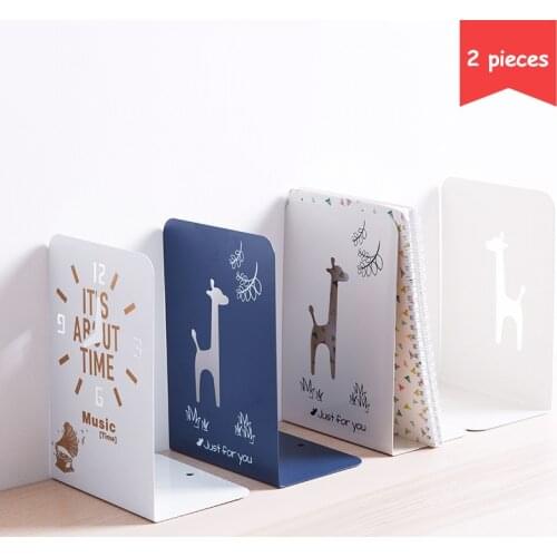 2 Pcs/Set Bookends Desktop Organizer Metal Hollow Book Ends Support Stand Book Holder Shelf Bookrack Home Office Accessories