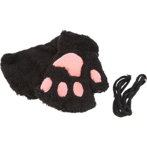 1 pair Women girls Warmth Fingerless Plush Gloves Fluffy Soft Warm stylish Cute Animal Paw Half Finger Covered Gloves for Girls