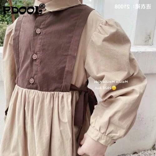 2021 Spring Autumn New Arrival Girls Long Sleeve Patchwork Dress Kids Korean Design Dresses Girls Dress