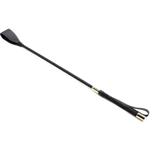 Metal Plated Handle Leather Loop-End Riding Crop Whip Black Flogger Fetish Caning Mistress Fantasy Role Play Fetish Costume