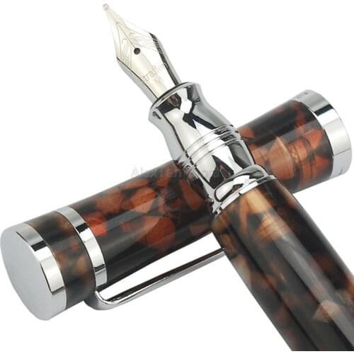 Fuliwen Elegant Celluloid Fountain Pen Maple Leaf Coffee , Fine Nib Writing Gift Pen For Office & Home School Supplies